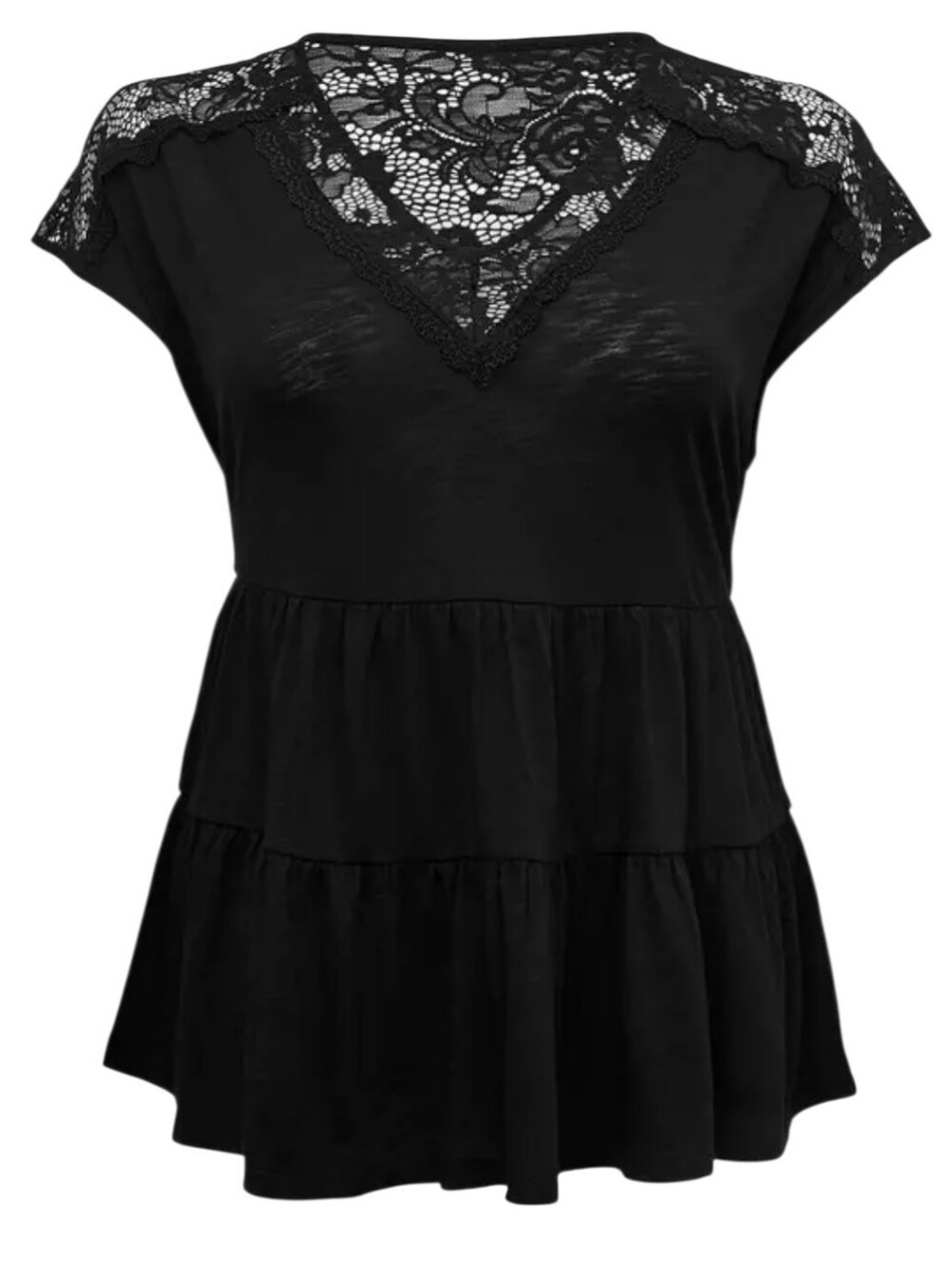 Torrid Babydoll Slub Knit V-neck Lace Yoke Top Tiered Shirred Hem 3X Black